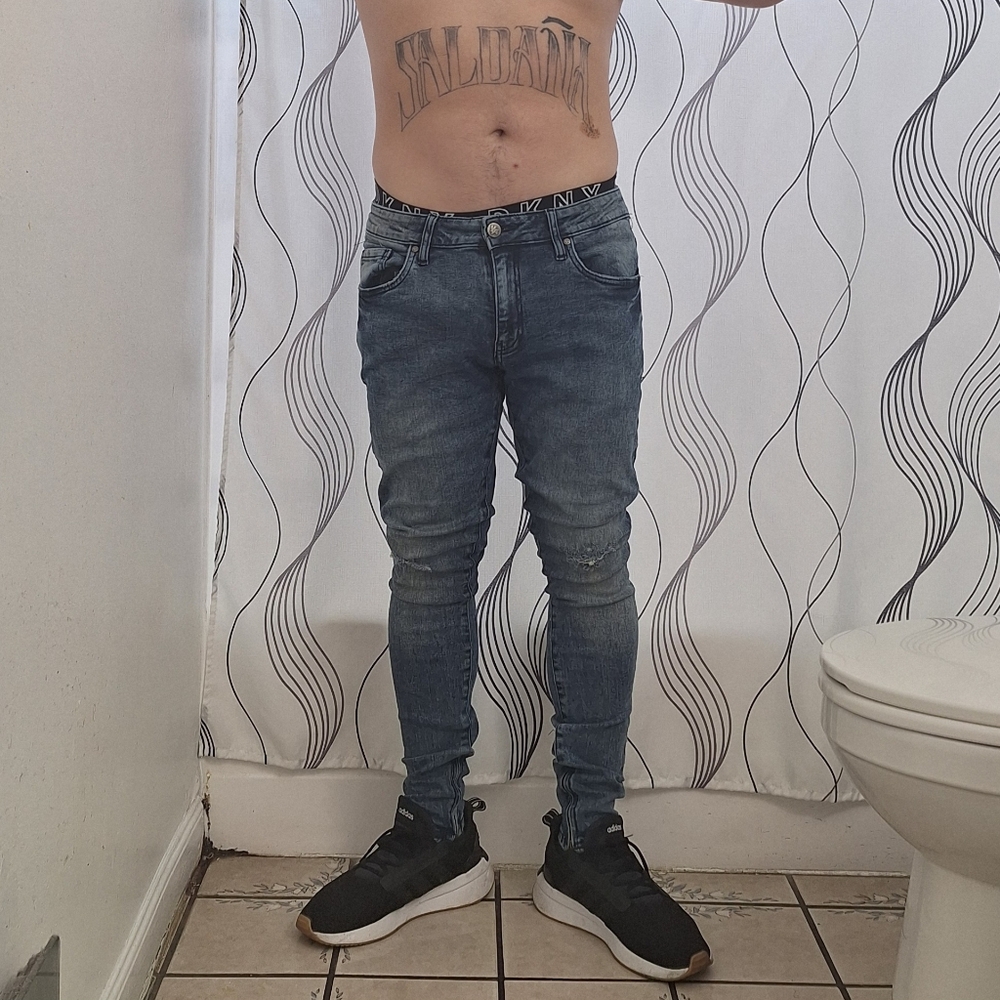 YoungLA Distressed Ankle Zip Skinny Jeans